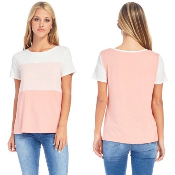 Bom Bom Tops - Pink Colorblock Short Sleeve Tee